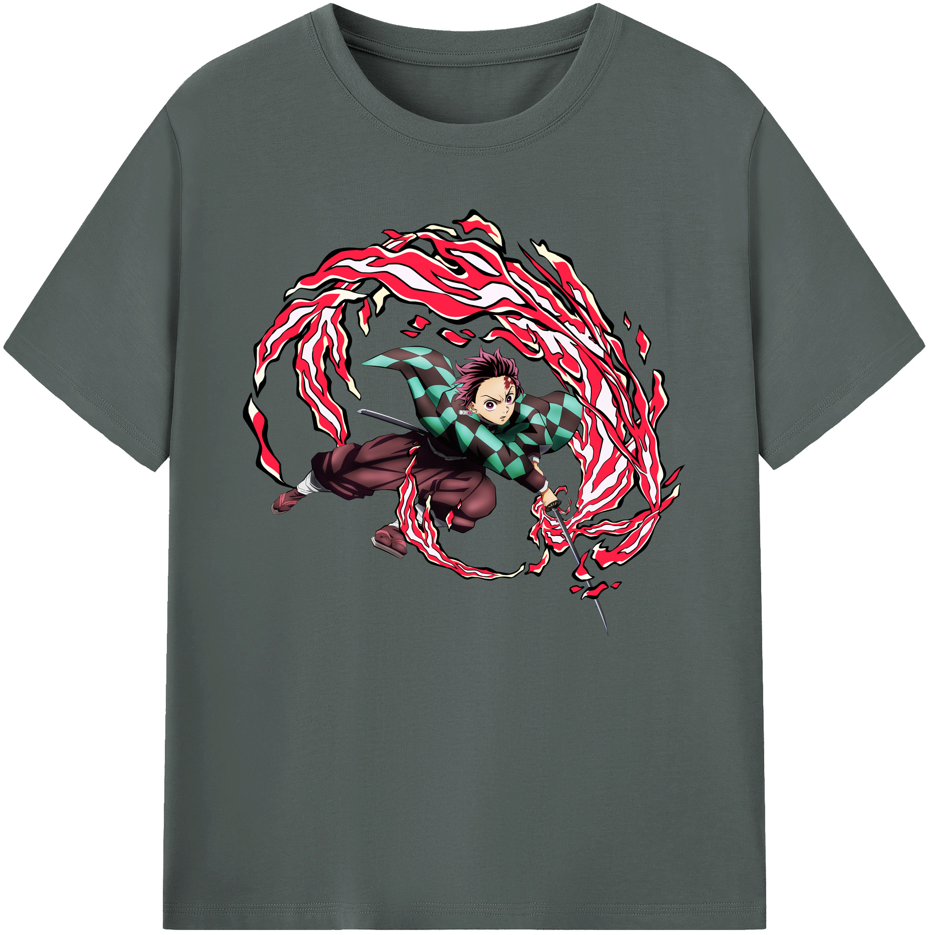 （画像用） 鬼滅の刃 竈門 炭治郎／かまど たんじろう Kamado Tanjirou 綿100％ メンズ半袖Tシャツ｜肌触りやわらか＆通気性
